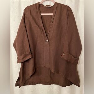 Click By Color Me Cotton Women’s Brown Linen Blouse/ Top Size Large